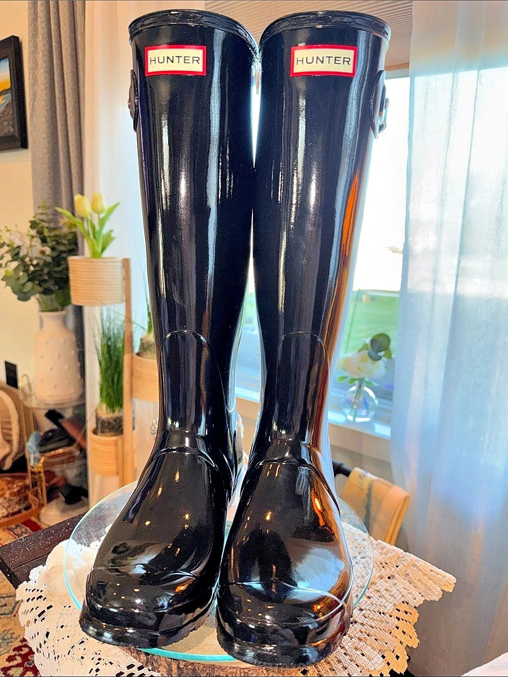Hunter Original Tall Gloss Rain Boots Black Women’s Size 9 NWOT